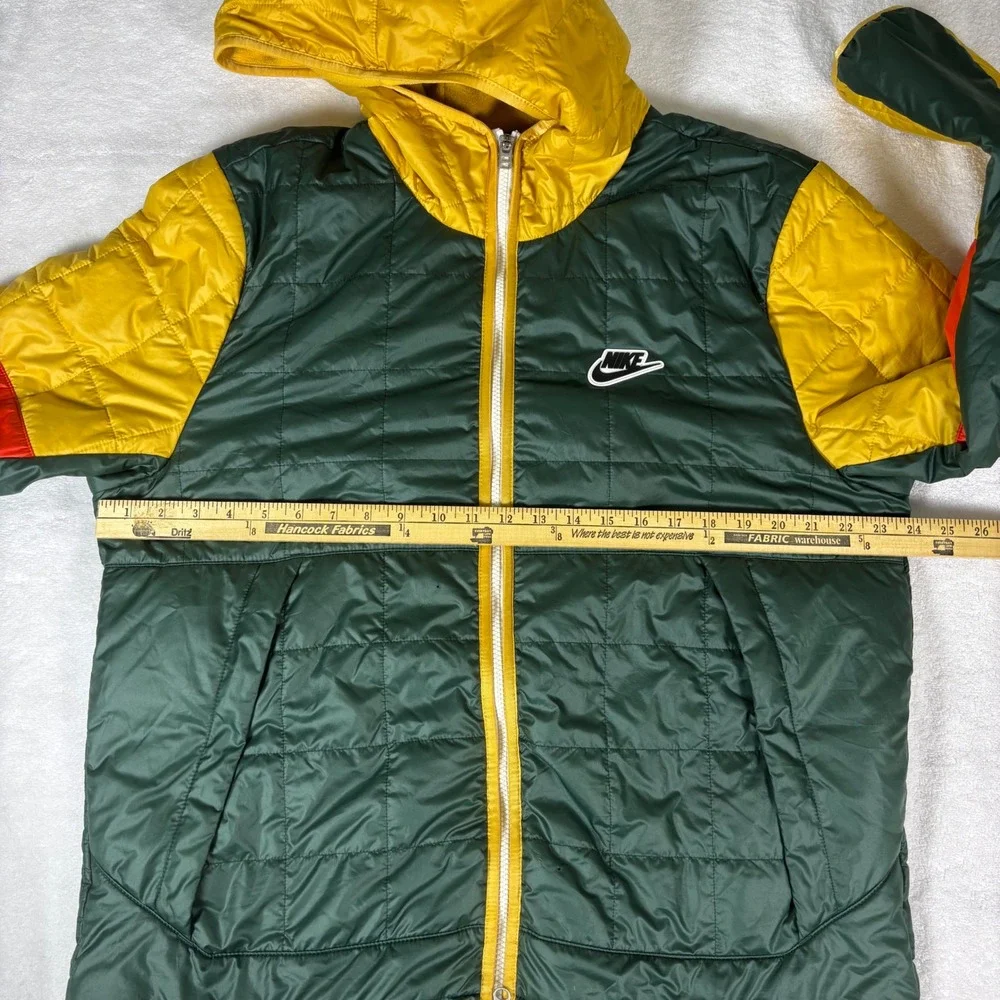 Nike Hooded Puffer Ski Jacket Mens Large‎ Color Block Green Yellow Red Full Zip - Picture 5 of 15